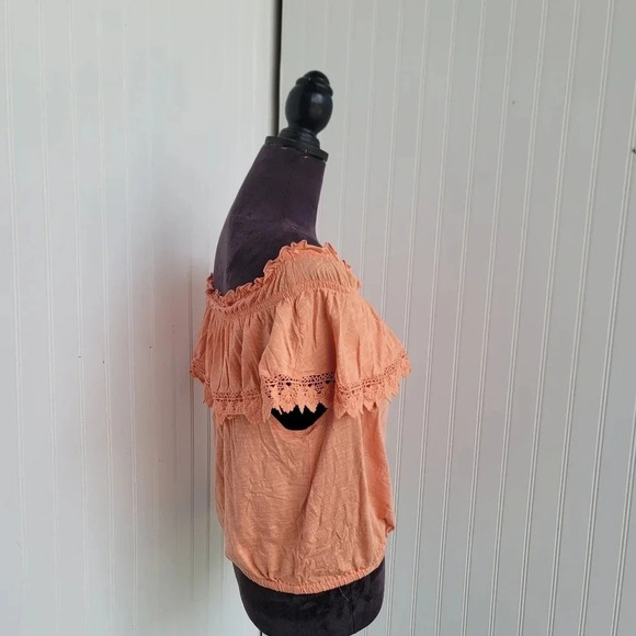 American Rag Cie Women Tank Top Blouse Off The Shoulder Lace Ruffle Orange Sz M - Picture 6 of 10